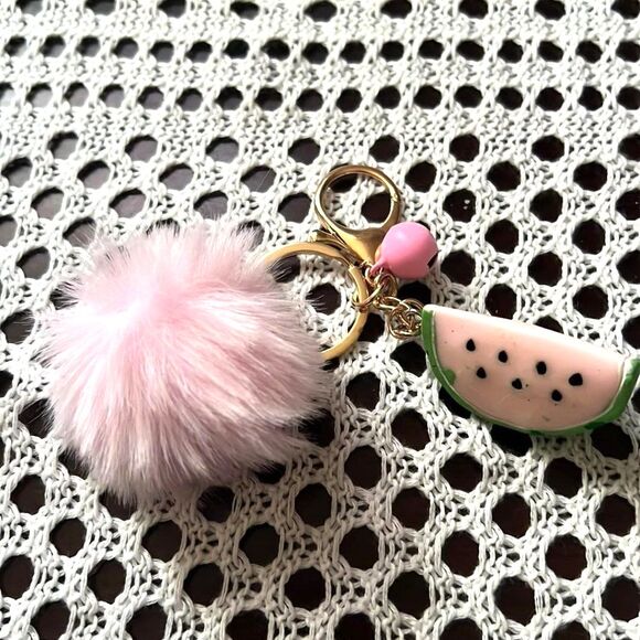 Adorable Watermelon, Pom Pom & Bell Purse Charm with keychain - NWT - Picture 2 of 7